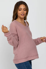 Mauve Waffle Knit V-Neck Maternity Top