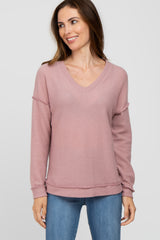 Mauve Waffle Knit V-Neck Maternity Top