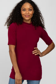 Burgundy Soft Brushed Knit Mock Neck Top