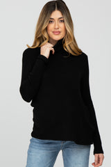 Black Brushed Rib Turtleneck Maternity Top