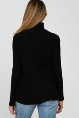 Black Brushed Rib Turtleneck Maternity Top