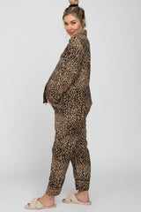 Taupe Leopard Print Maternity Pajama Set