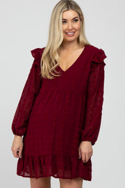 Burgundy Swiss Dot Ruffle Maternity Dress