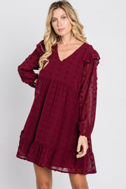 Burgundy Swiss Dot Ruffle Dress