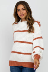 Rust High Neck Striped Maternity Knit Sweater