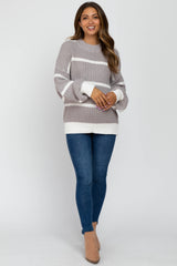 Grey High Neck Striped Maternity Knit Sweater