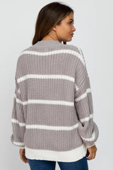 Grey High Neck Striped Maternity Knit Sweater