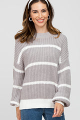 Grey High Neck Striped Maternity Knit Sweater