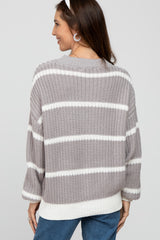 Grey High Neck Striped Knit Sweater