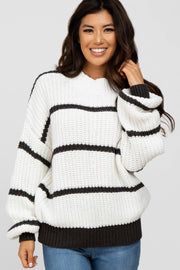 Charcoal High Neck Striped Knit Sweater