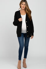 Black Brushed Button Front Maternity Cardigan