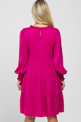 Fuchsia Ruffle Neck Tiered Maternity Dress