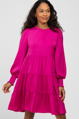 Fuchsia Ruffle Neck Tiered Dress