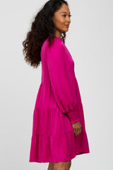 Fuchsia Ruffle Neck Tiered Dress