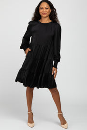 Black Ruffle Neck Tiered Dress