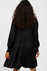 Black Ruffle Neck Tiered Dress