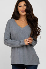 Grey V-Neck Knit Maternity Top