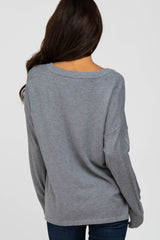 Grey V-Neck Knit Top