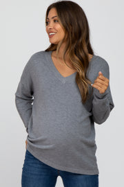 Grey V-Neck Knit Maternity Top