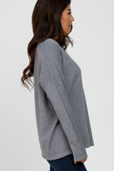 Grey V-Neck Knit Top