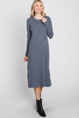 Periwinkle Ribbed Knit Waist Tie Side Slit Dress