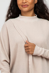 Beige Waffle Knit Mock Neck Layered Front Top