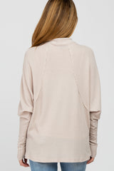 Beige Waffle Knit Mock Neck Layered Front Maternity Top