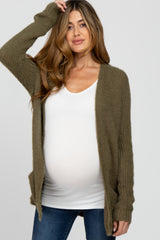 Olive Fuzzy Knit Maternity Cardigan