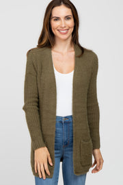 Olive Fuzzy Knit Cardigan