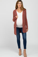 Mauve Fuzzy Knit Maternity Cardigan