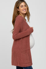 Mauve Fuzzy Knit Maternity Cardigan