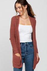 Mauve Fuzzy Knit Maternity Cardigan