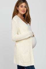 Ivory Fuzzy Knit Maternity Cardigan