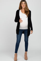 Black Fuzzy Knit Maternity Cardigan