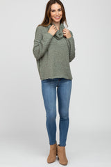 Light Olive Popcorn Knit Cowl Neck Sweater