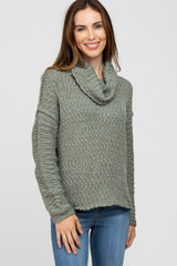 Light Olive Popcorn Knit Cowl Neck Sweater