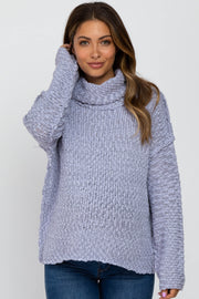 Light Blue Popcorn Knit Cowl Neck Maternity Sweater