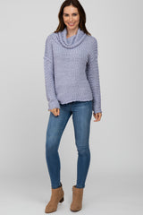 Light Blue Popcorn Knit Cowl Neck Sweater