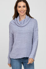 Light Blue Popcorn Knit Cowl Neck Sweater