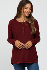 Burgundy Waffle Knit Raw Seam Maternity Top