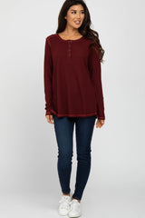 Burgundy Waffle Knit Raw Seam Top