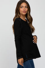 Black Waffle Knit Raw Seam Maternity Top