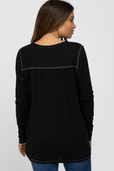 Black Waffle Knit Raw Seam Maternity Top