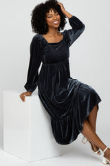 Charcoal Velvet Square Neck Maternity Midi Dress