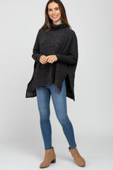 Black Brushed Cowl Neck Poncho Sweater