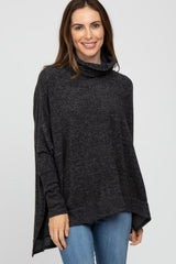 Black Brushed Cowl Neck Poncho Sweater