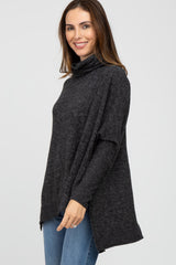 Black Brushed Cowl Neck Poncho Sweater