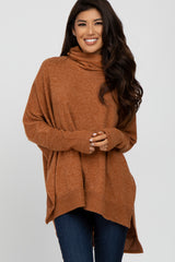 Camel Brushed Cowl Neck Poncho Sweater