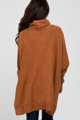 Camel Brushed Cowl Neck Poncho Sweater