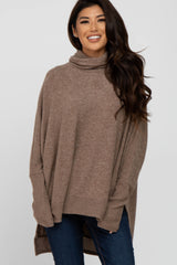 Mocha Brushed Cowl Neck Poncho Maternity Sweater